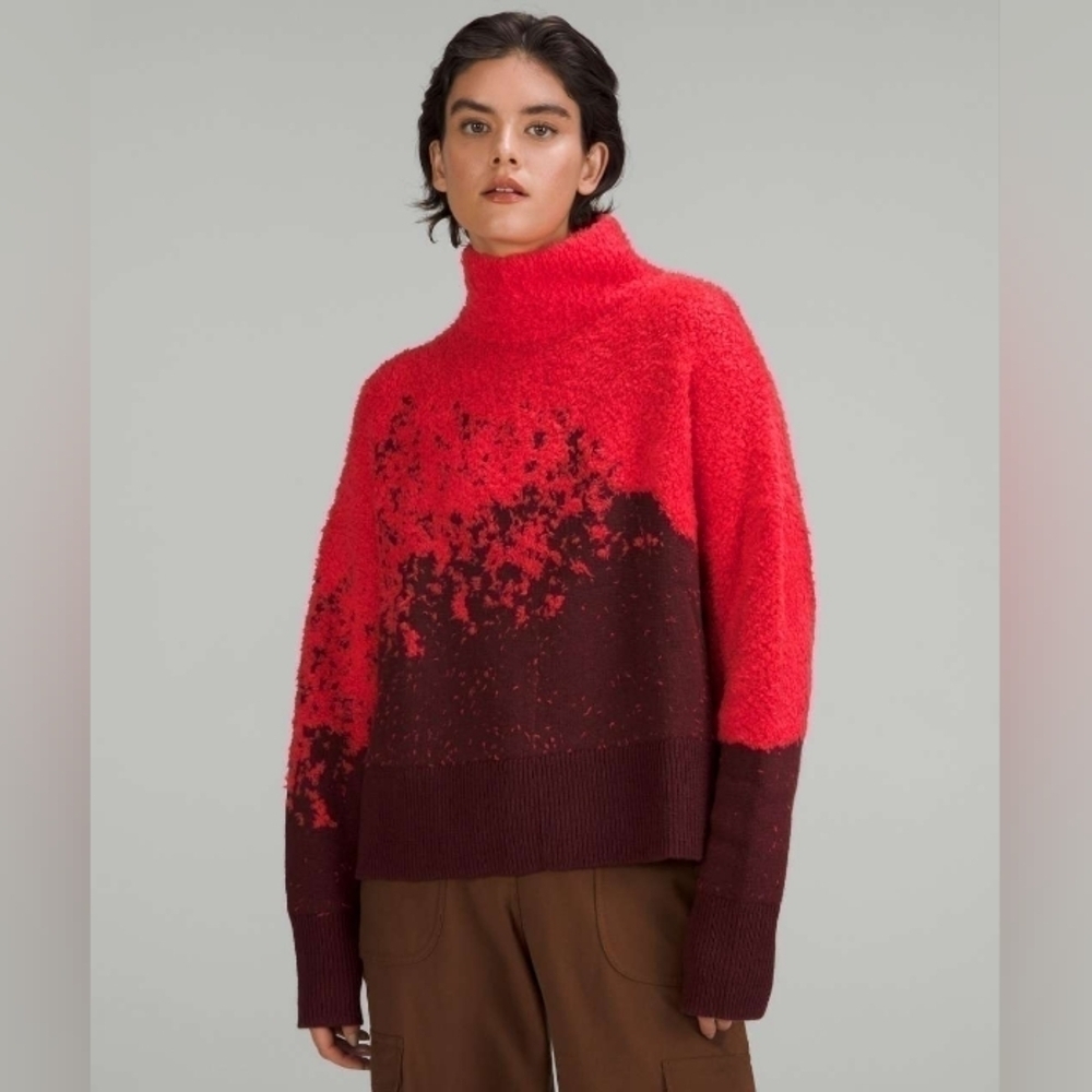 Lululemon Ombre Knit Textured Turtleneck Red Merlot / Carnation Red sz 8